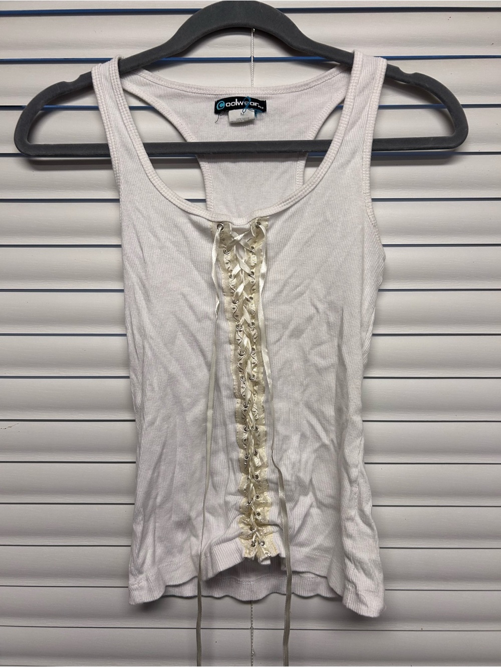 Vintage White Lace-Up Racerback Tank Top